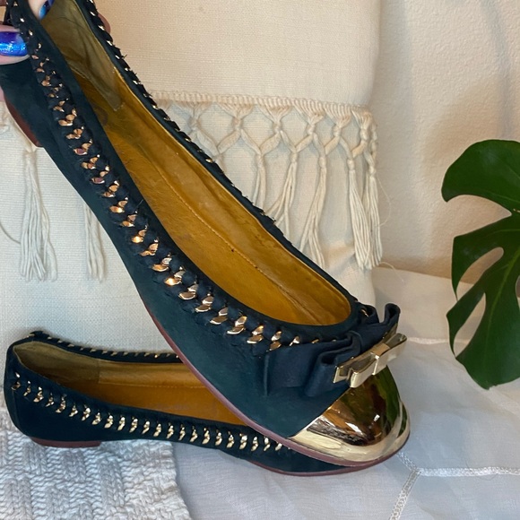 Jeffrey Campbell Black Leather Gold Toe Ballet Flats Size 9 - Picture 2 of 10